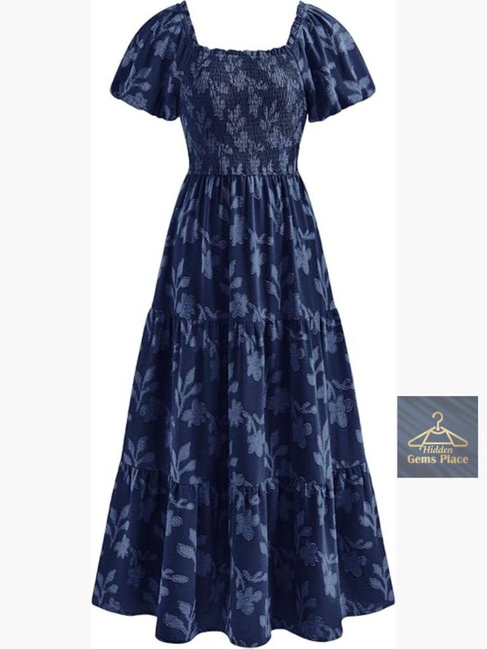 Summer Boho Maxi Dress Floral Square Neck Smocked Tiered Long Dress